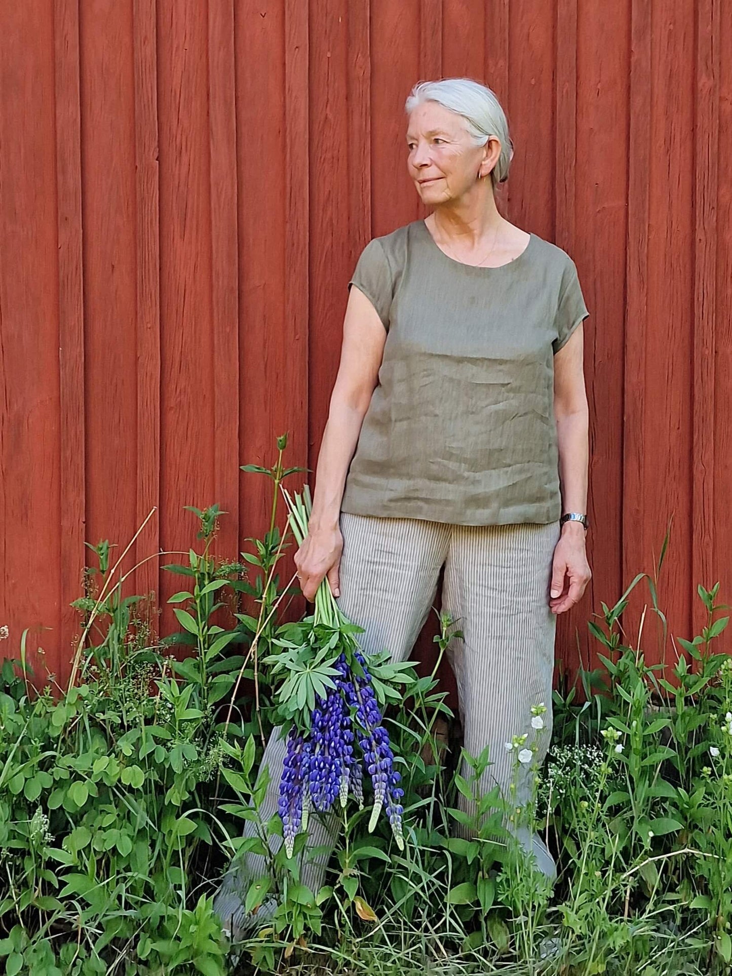 Vissengrøn top med små ærmer