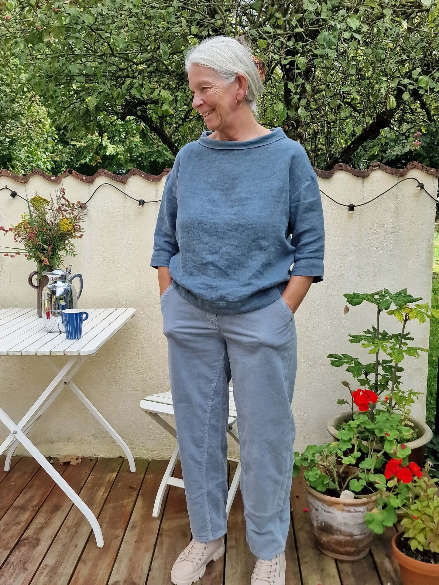 Blågrøn Bluse i retromodel