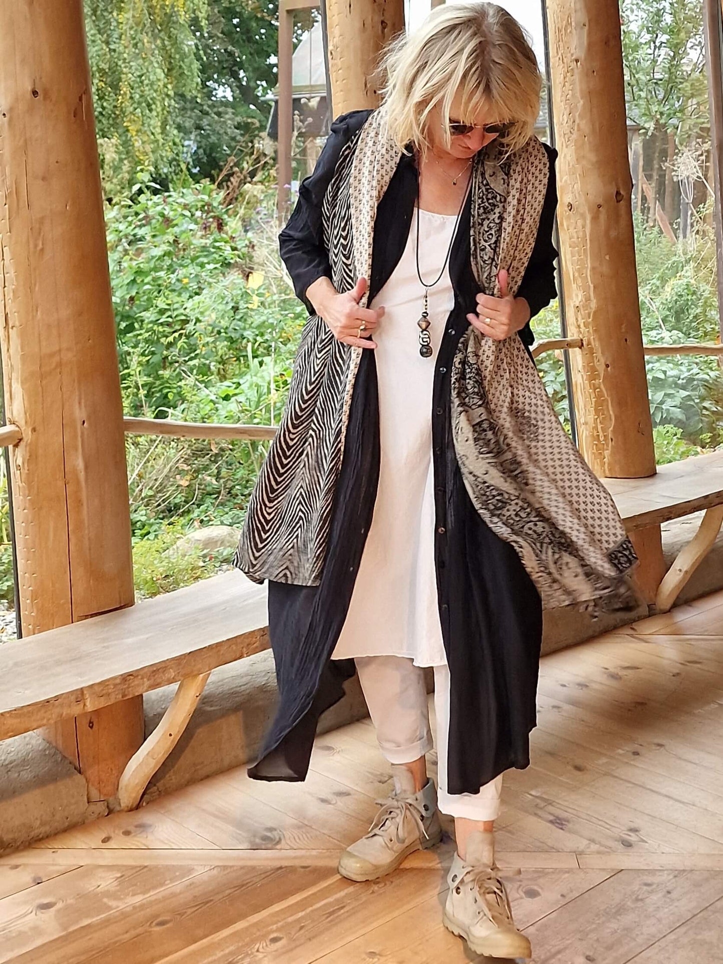 Kaftan/kjole i bomuld og silke