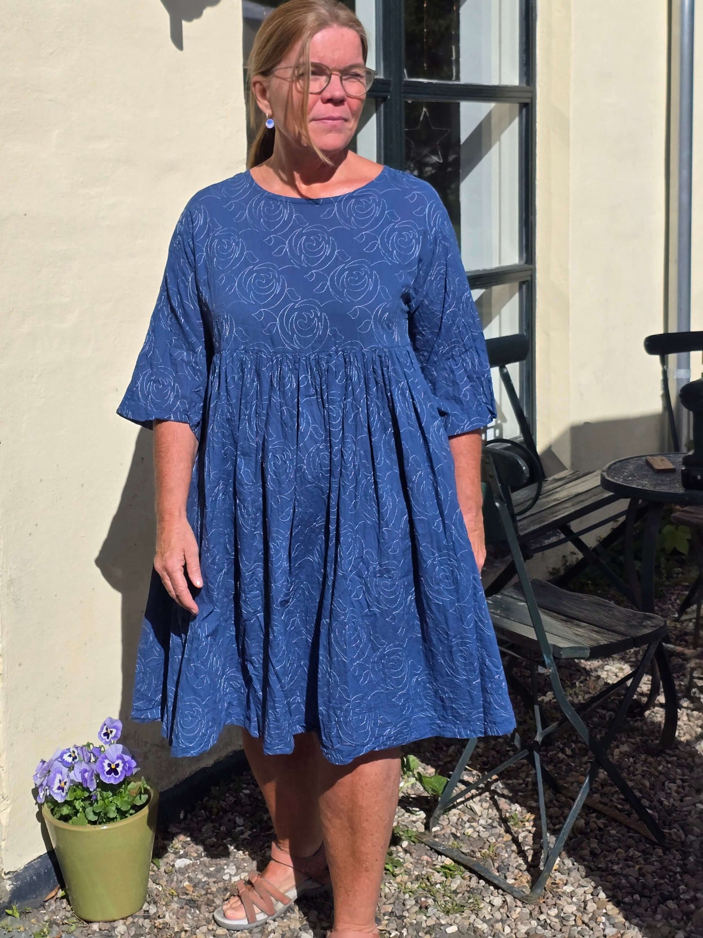 "Pavla" Blå kjole/tunika med 3/4 ærmer SPAR 50%