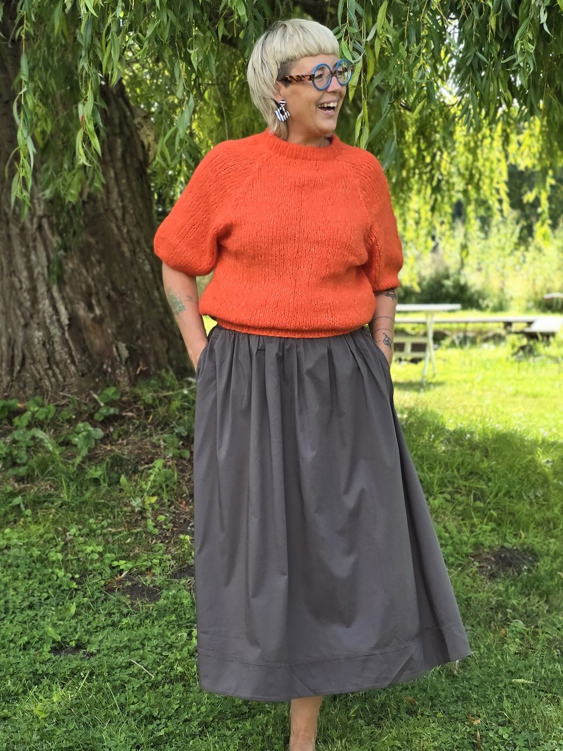 Håndstrikket T-shirt, orange