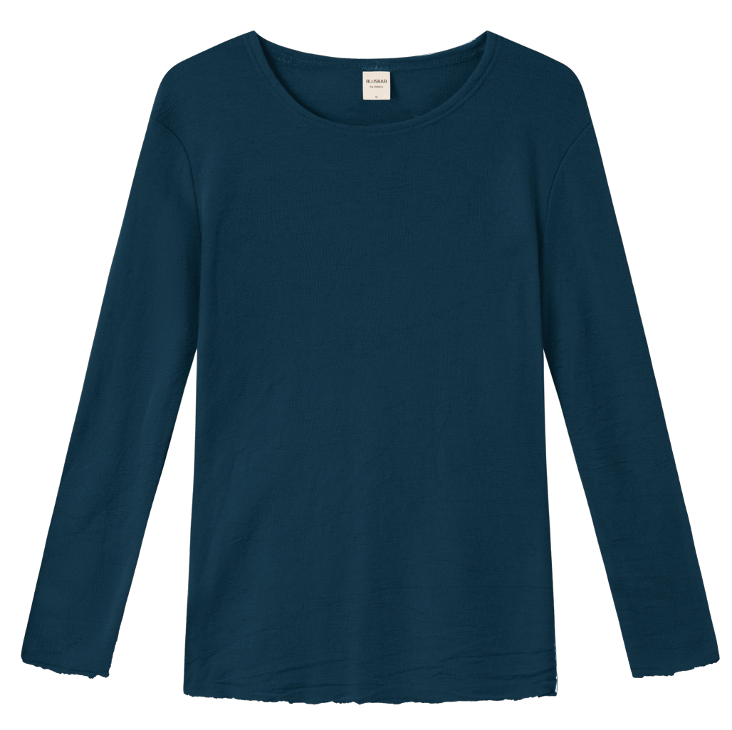 4002 Uldbluse med lange ærmer, Petrol Blue