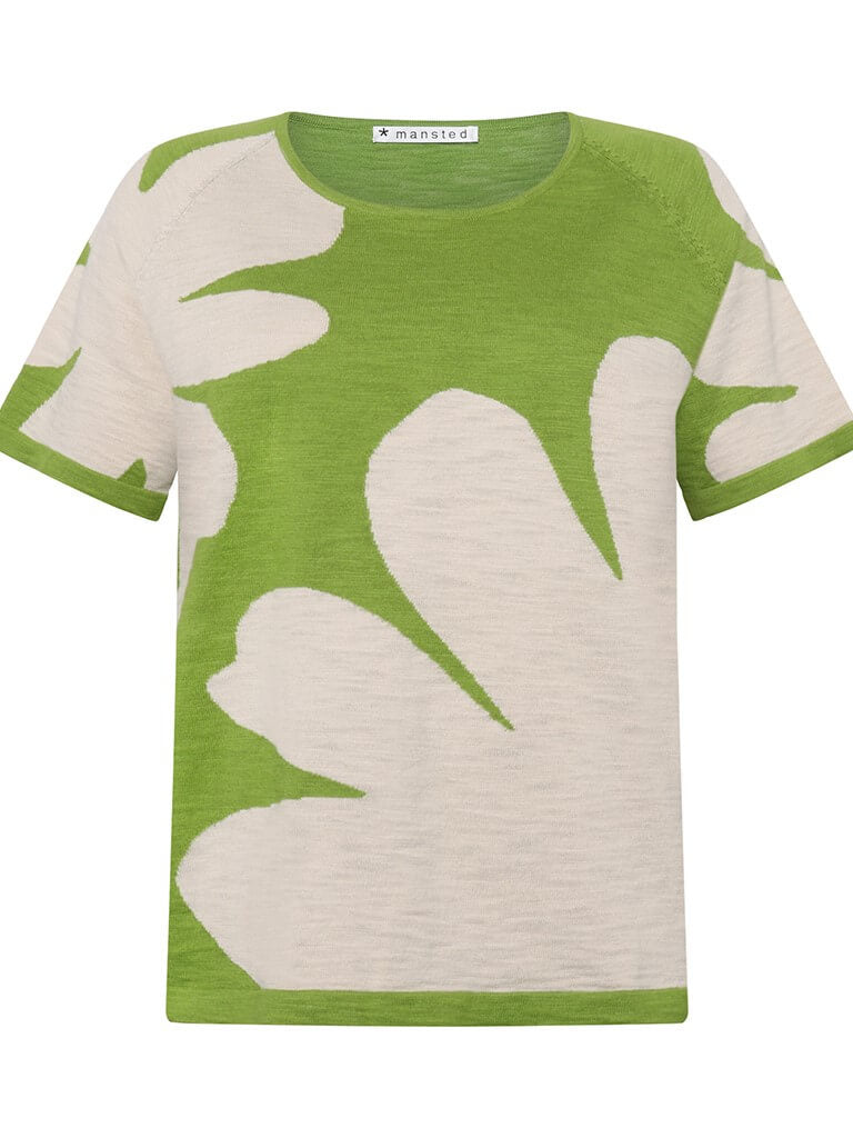 Grøn/råhvid strikbluse med mega blomster