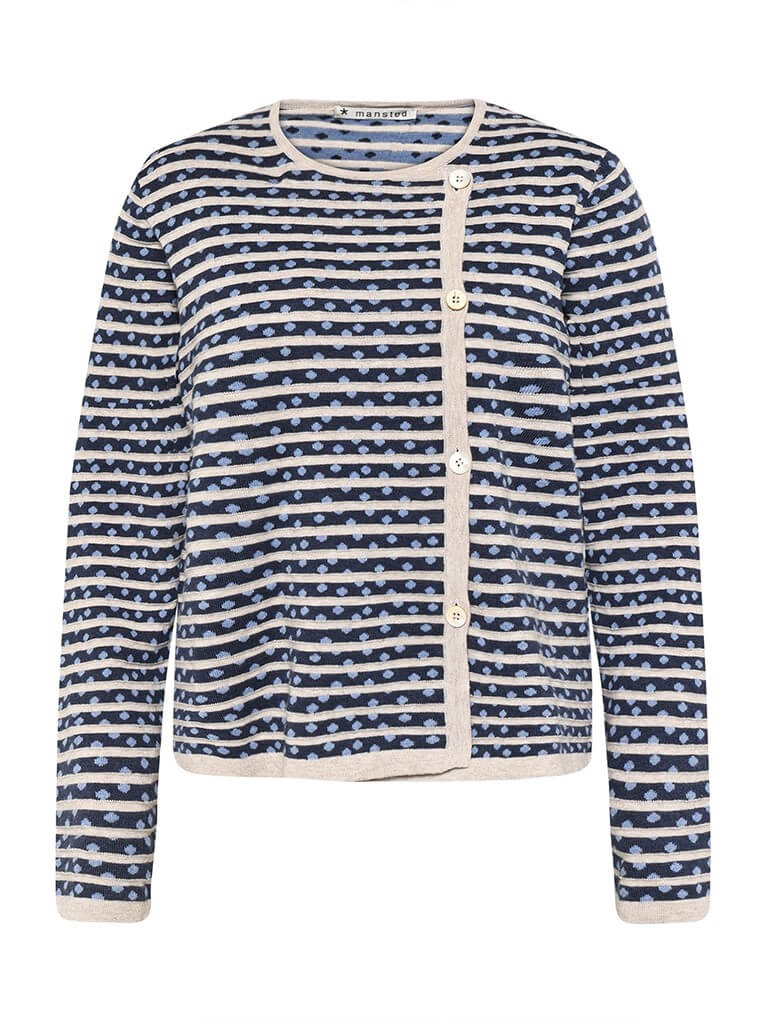 Blå/hvid Bluse med asymmetrisk lukning