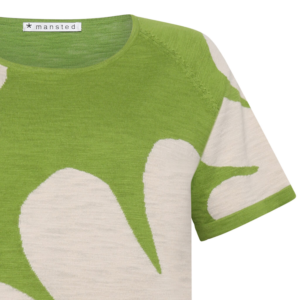 Grøn/råhvid strikbluse med mega blomster