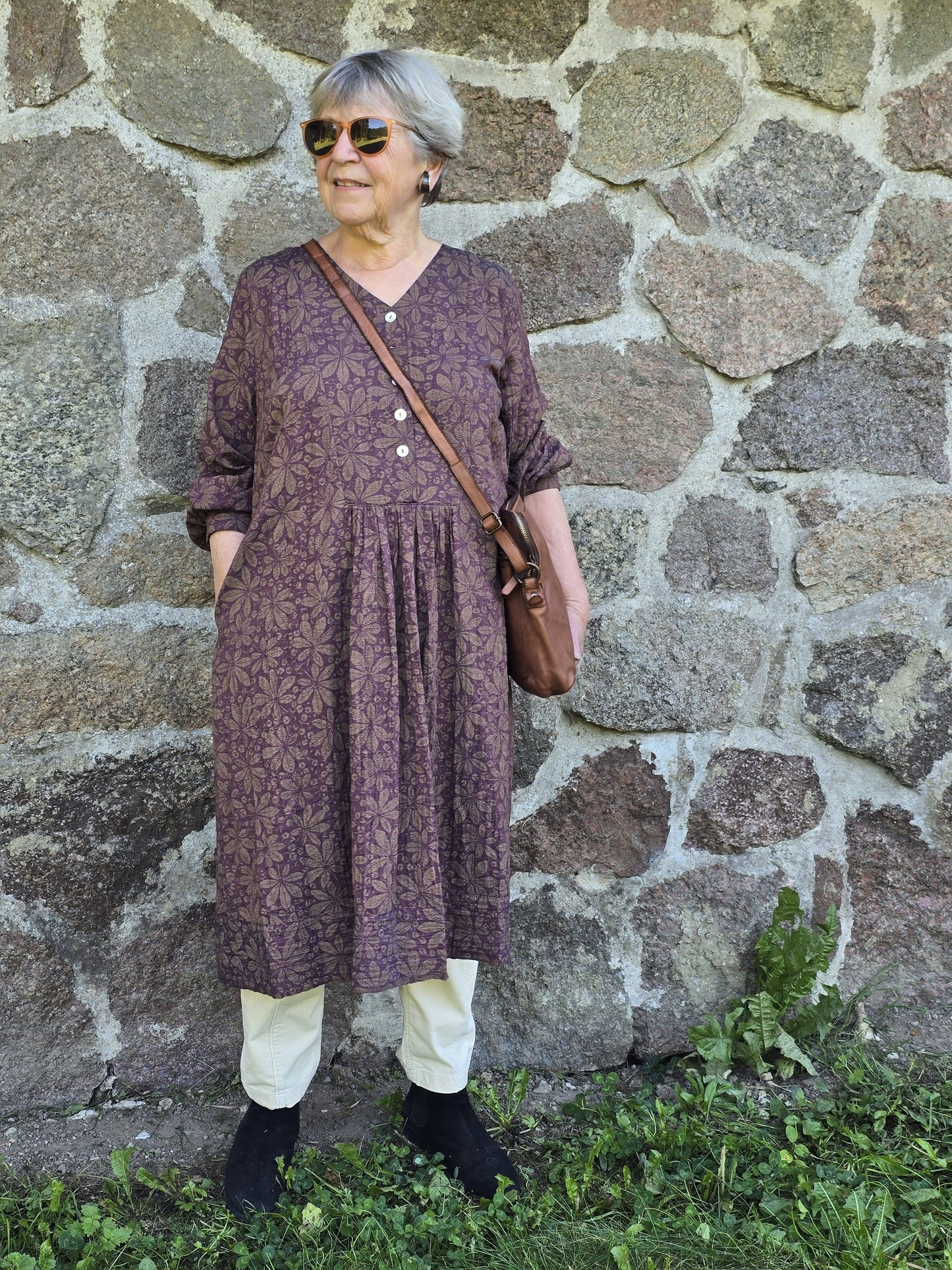 Tunikakjole med violet kastanje print