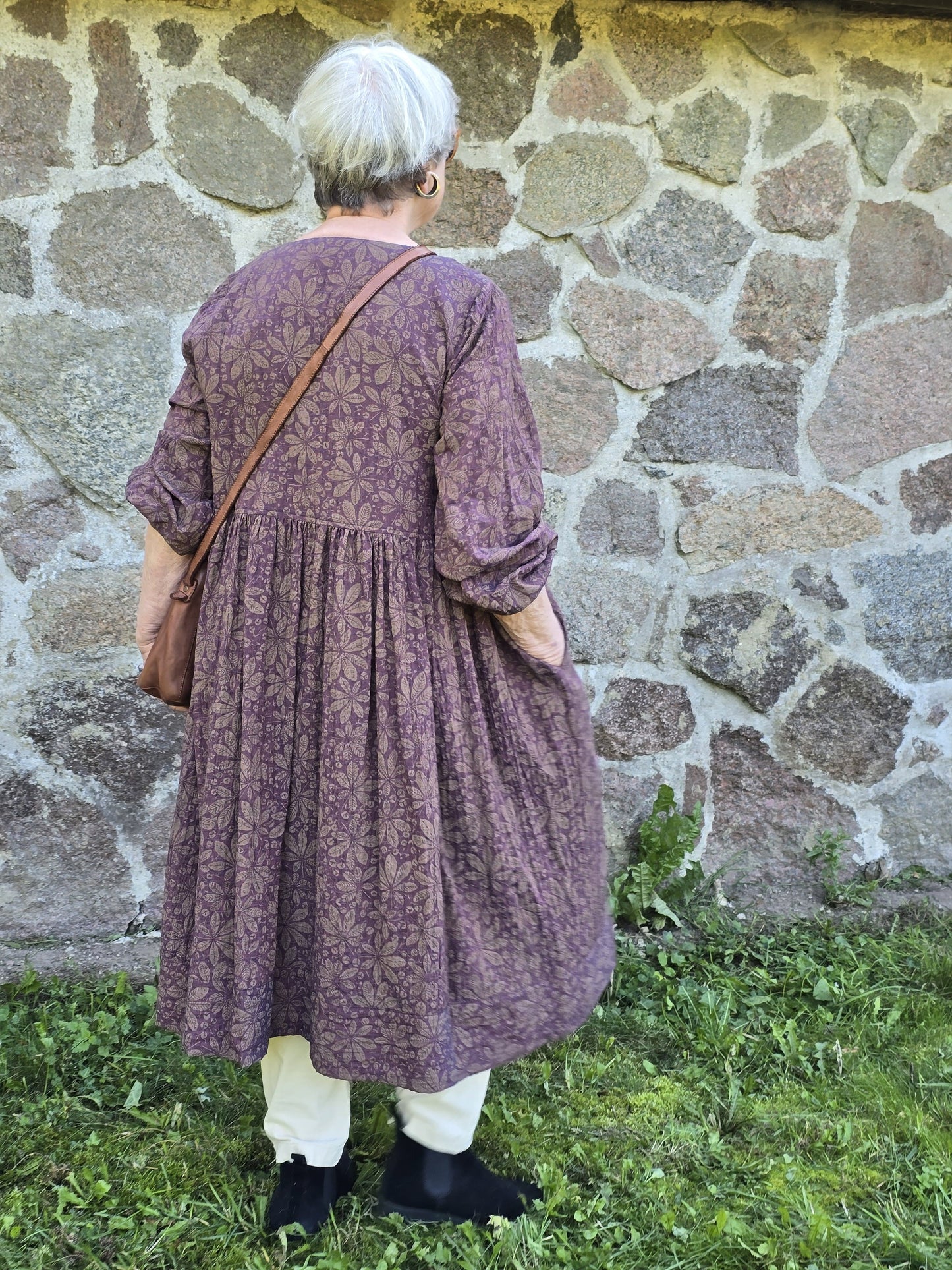 Tunikakjole med violet kastanje print