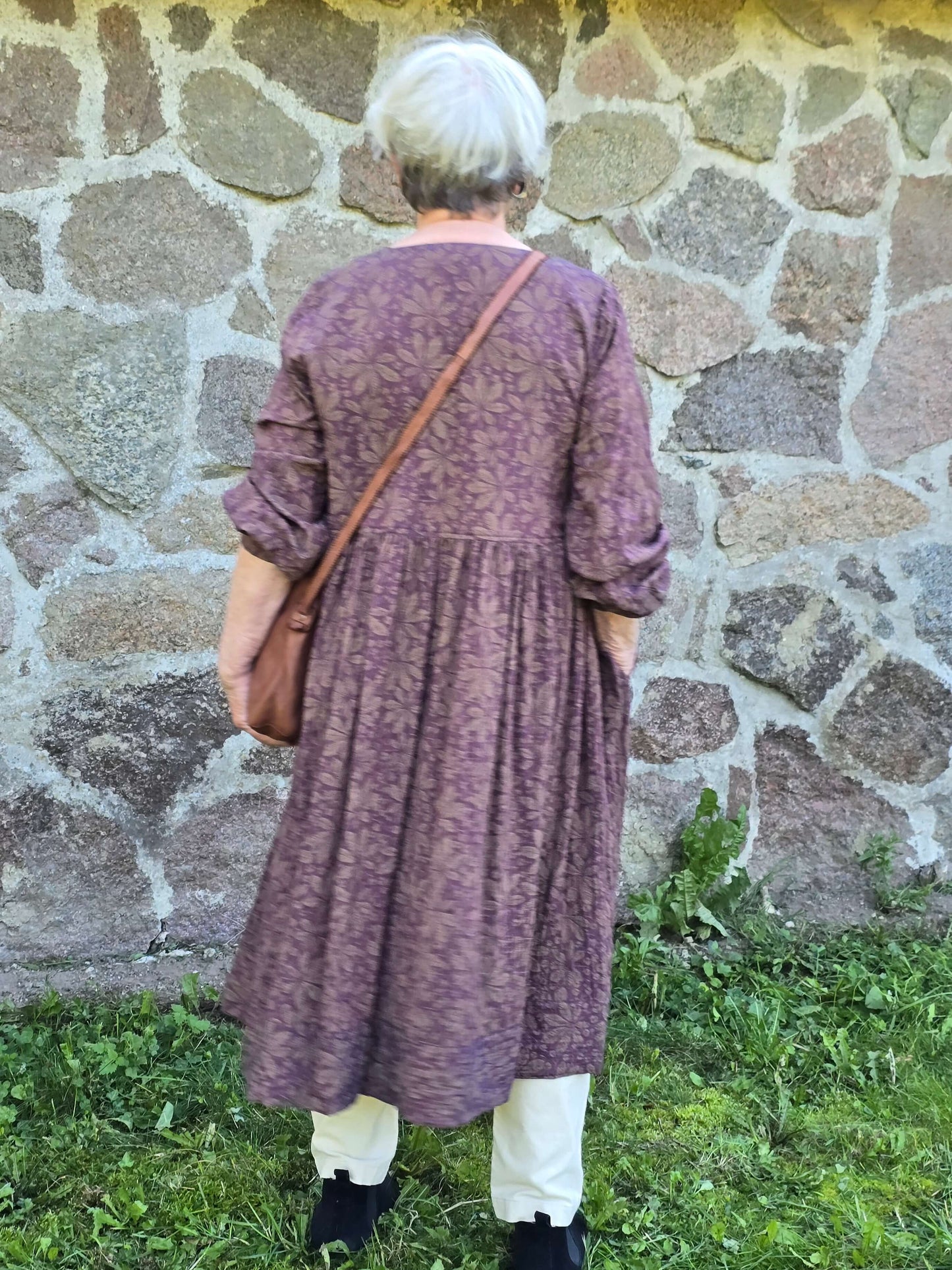 Tunikakjole med violet kastanje print