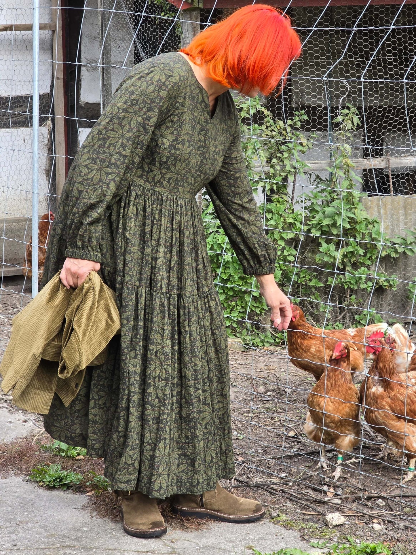 Kjole med grønt kastanjeprint