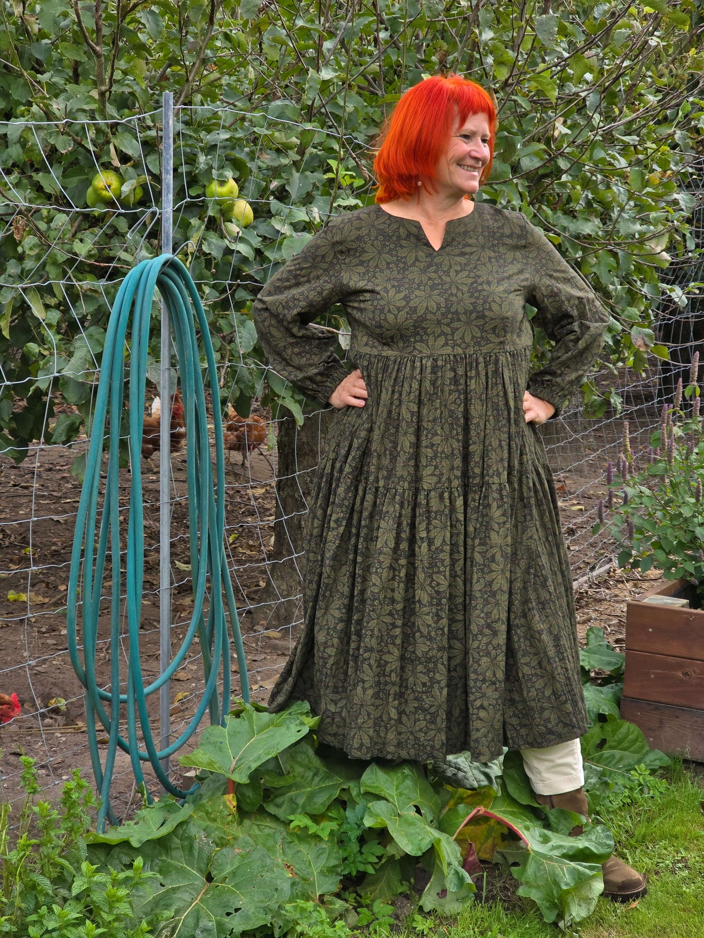 Kjole med grønt kastanjeprint