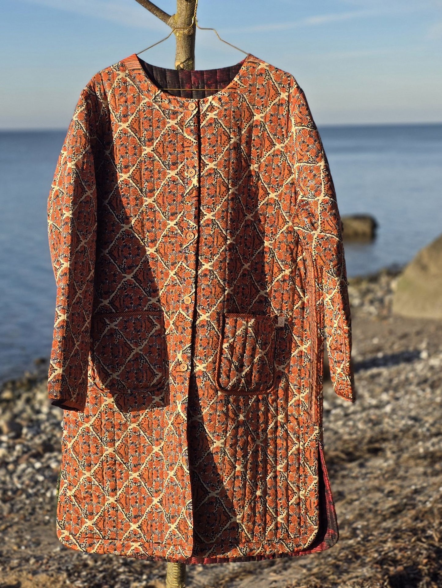 Quiltet silkejakke str. L/XL Brændt orange