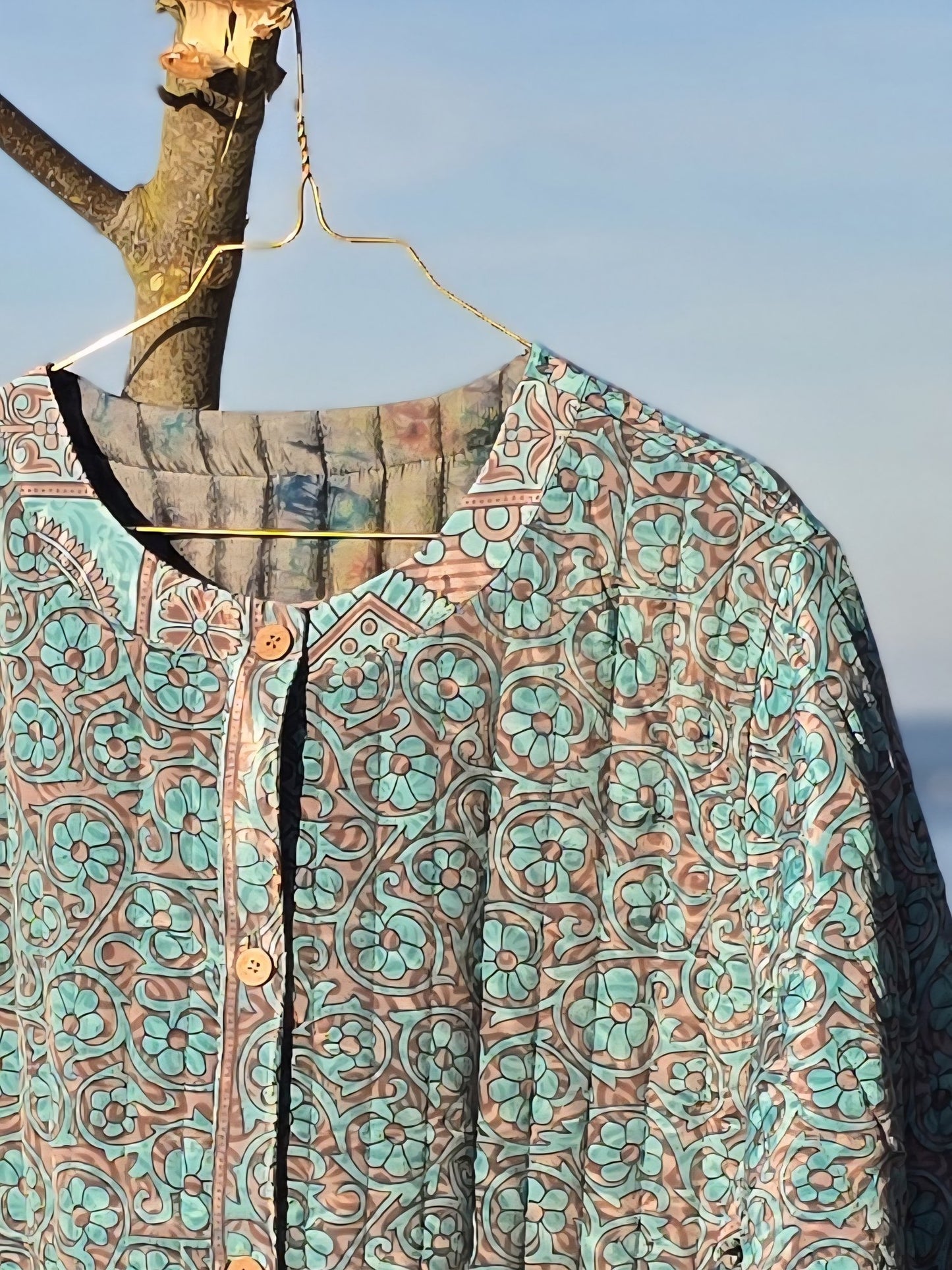 Quiltet silkejakke str. L/XL Turkis