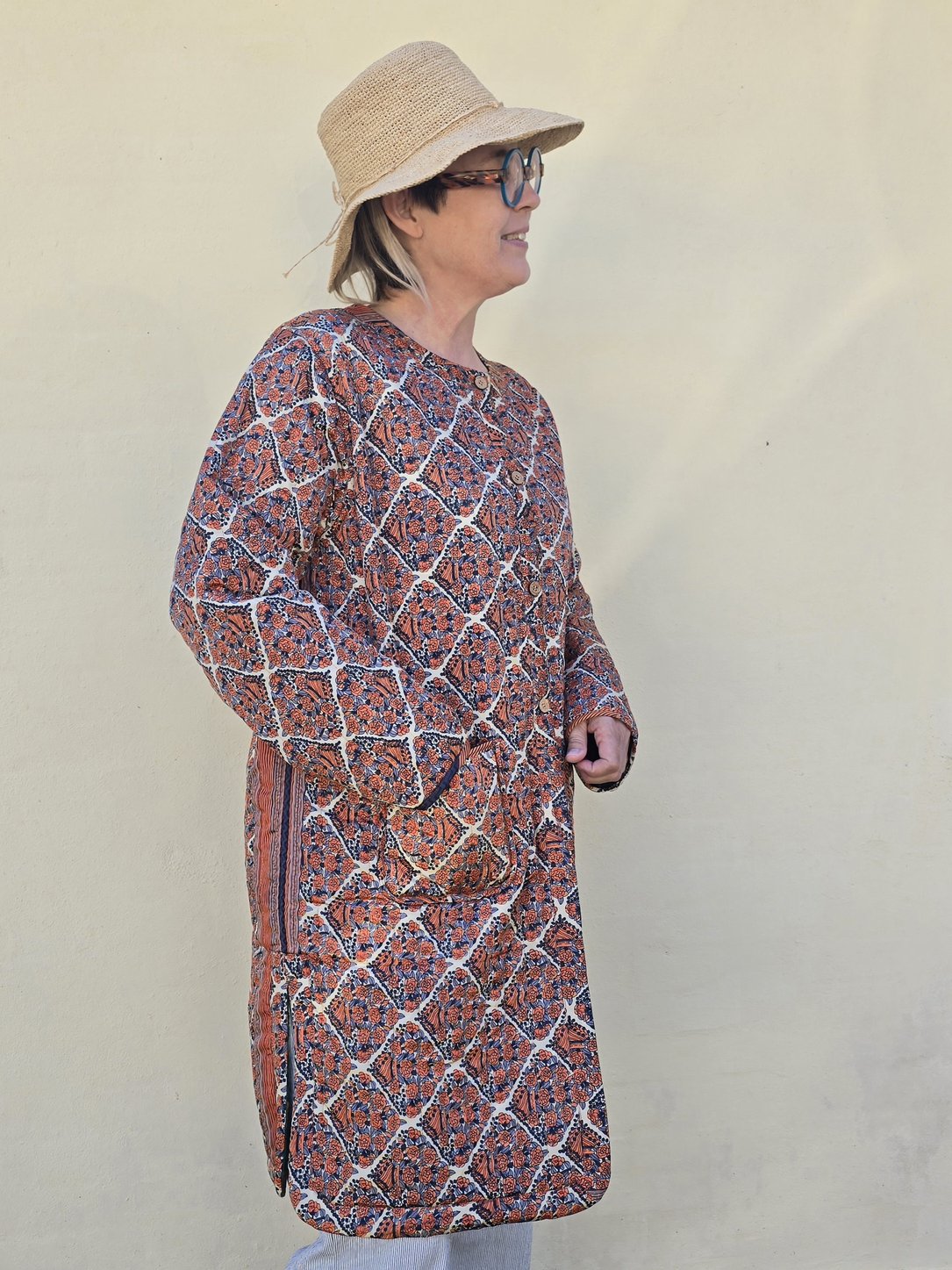 Quiltet silkejakke str. L/XL Brændt orange