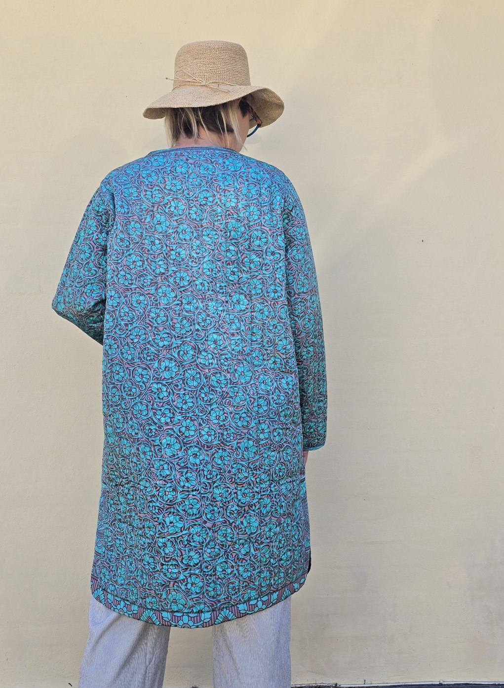 Quiltet silkejakke str. L/XL Turkis