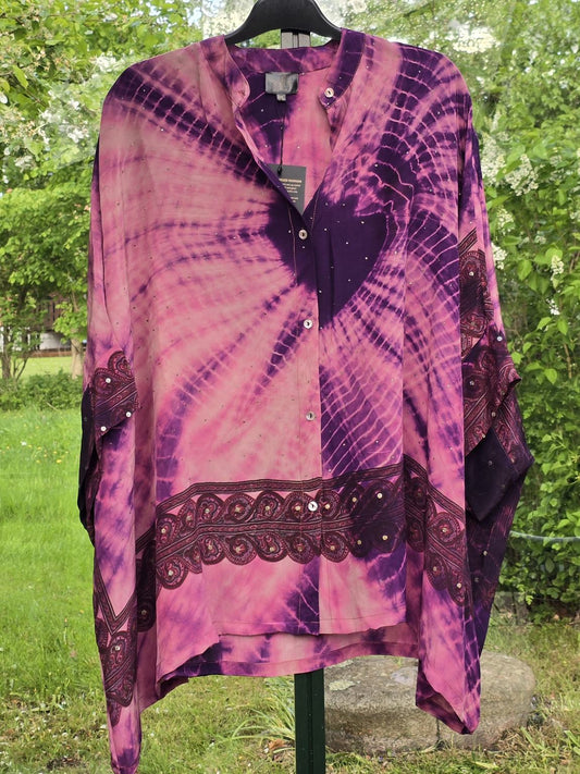 Kort "Diva"  bluse i pink med viklebatik