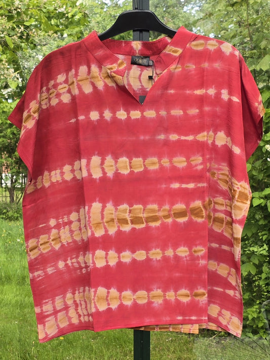 Bluse "CPH" med korte ærmer, rød med batik