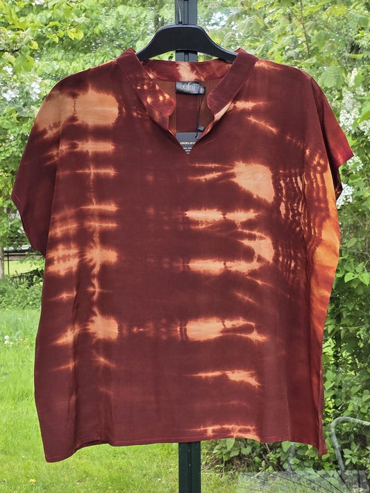 Bluse "CPH" med korte ærmer, rødbrun/beige