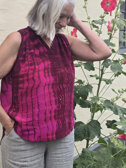 "Oda" Rød og pink silketop S/M