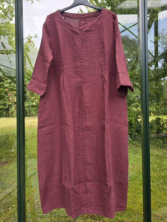 Burgundy, lang ballonkjole med læg