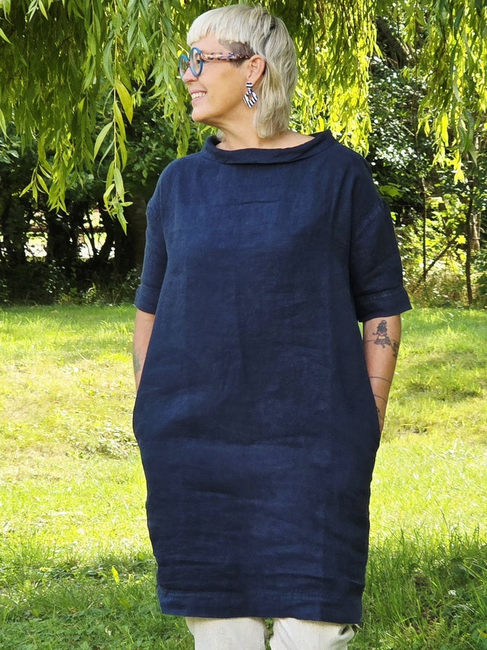 Tunika/Kjole med fin krave, Midnight Blue
