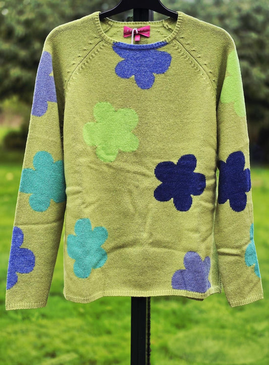 Grøn bluse med blomster